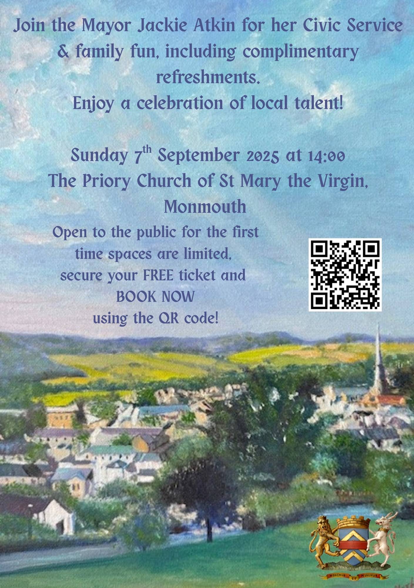 Poster for Mayoral Civic Service including ticket booking details.