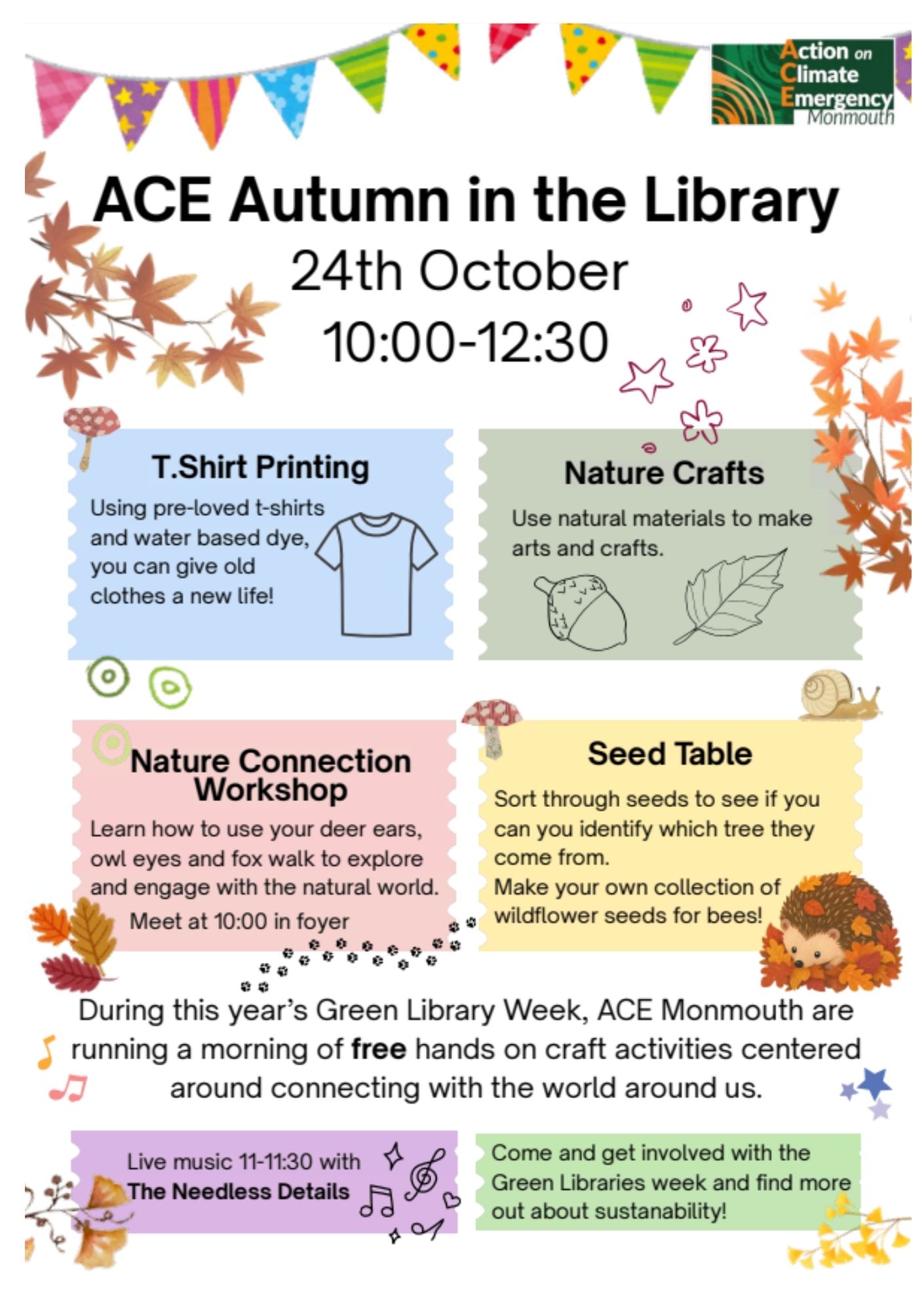 Poster for ACE Autumn in the library as part of Green Library Week