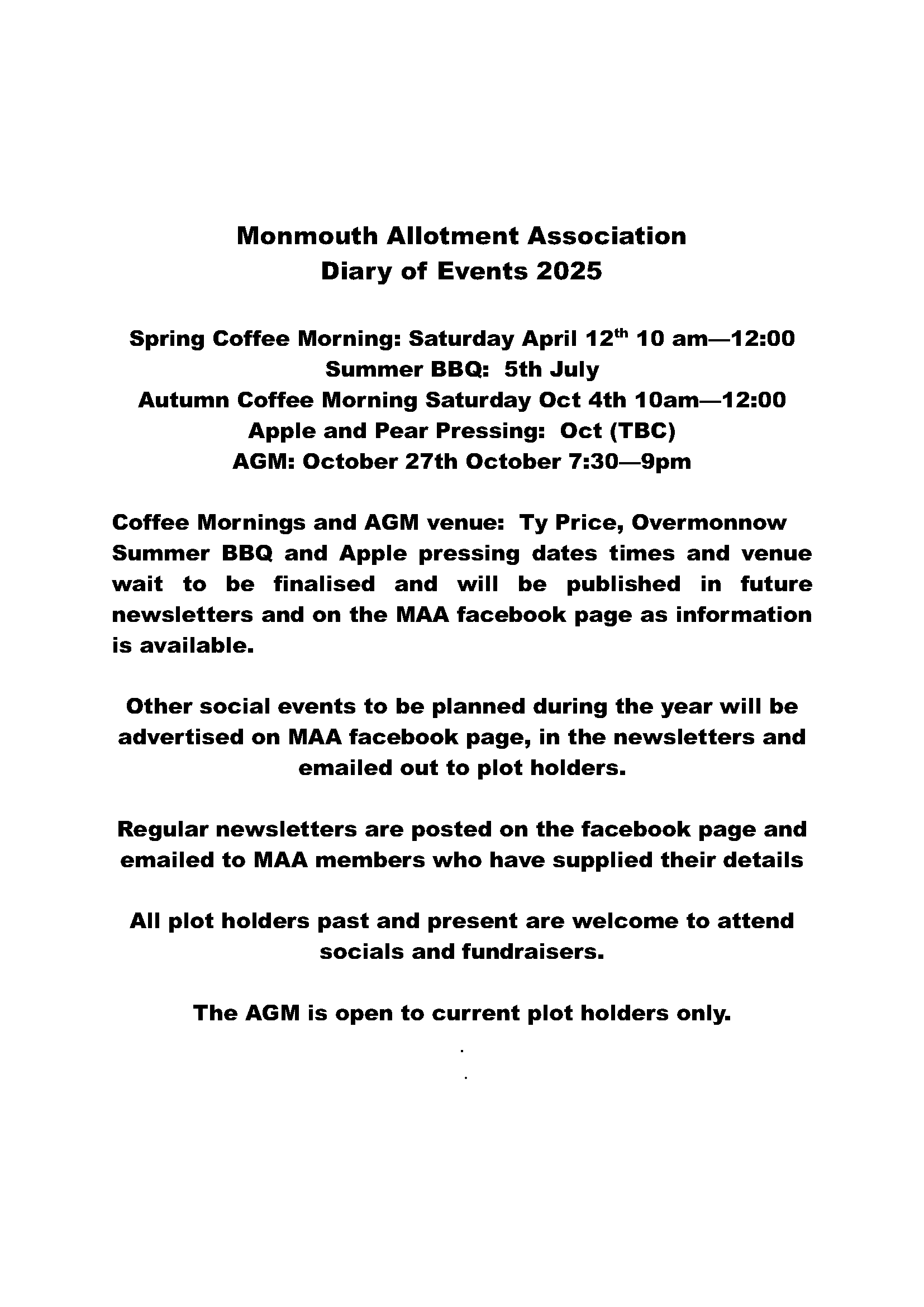 Allotments Diary of Events 2025