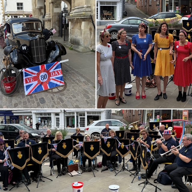 Image of 1938 Morris 8 Saloon car, Sugar Shop Harmony Vocal Group and Royal British Legion Band of Wales