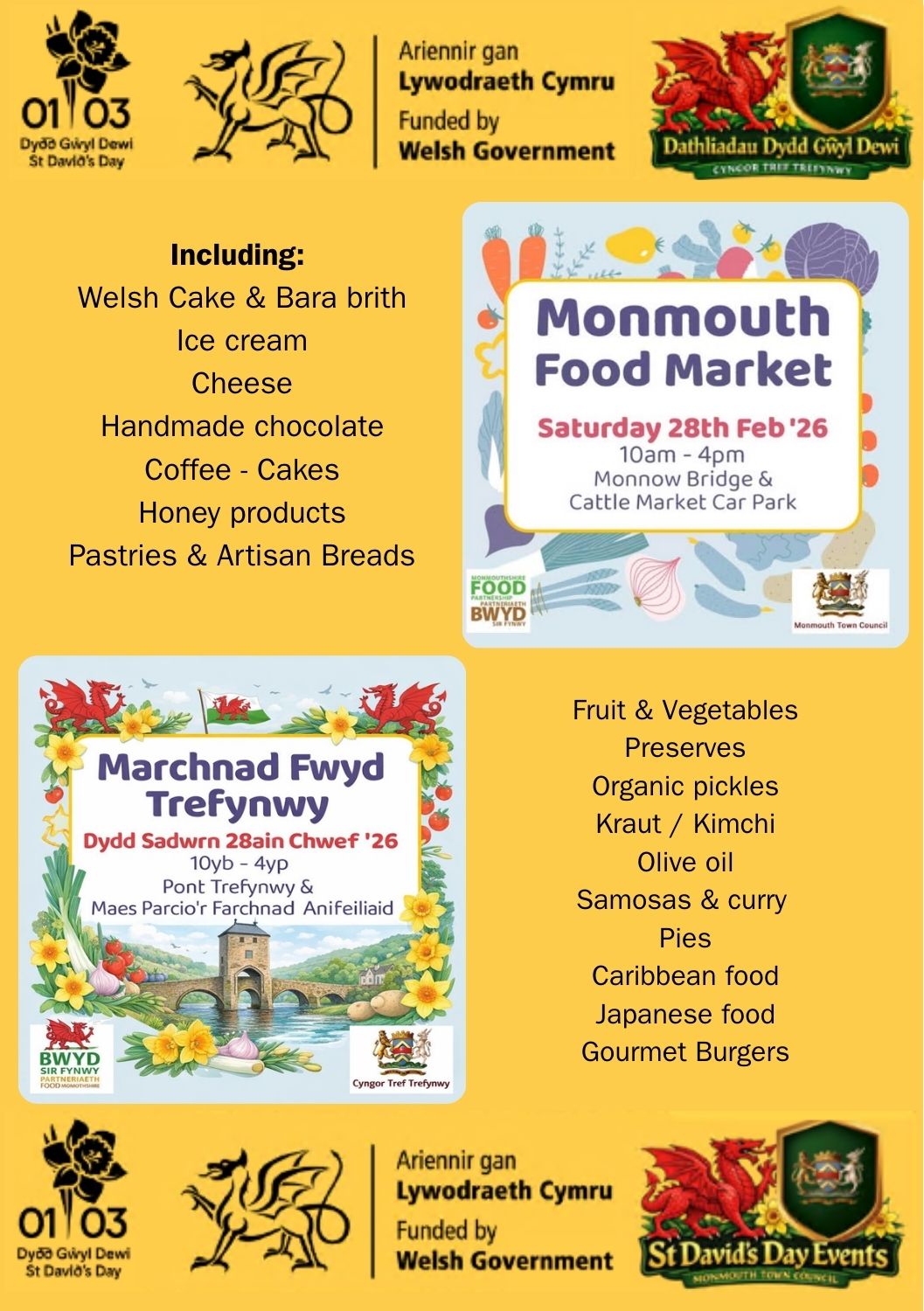 Poster Monmouth Food Market Saturday 28th February 2026