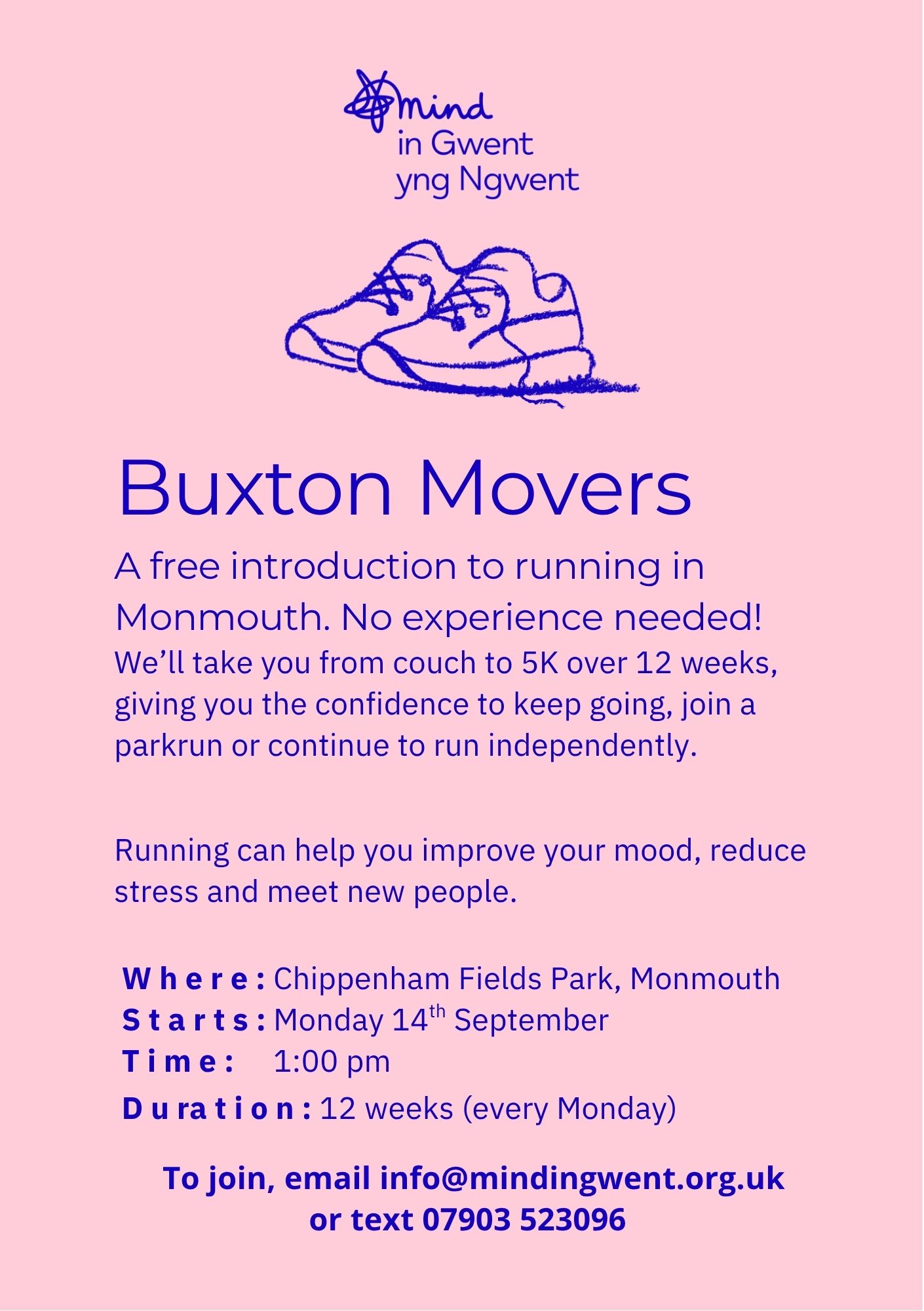 Poster for Mind in Gwent Free Intro to running in Monmouth