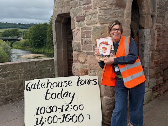 Image of Mayor Jackie Atkin at the Monnow Bridge for gatehouse tours