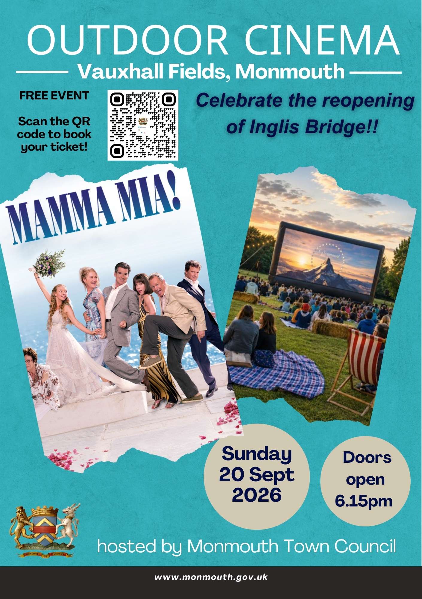 Poster for Outdoor Cinema Event 20th Sept with booking details