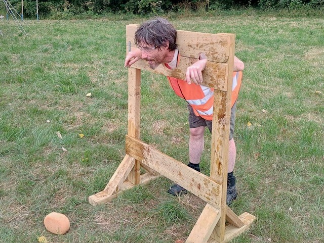 Image of Cllr Martin Sweeney in the wet sponge pillory 