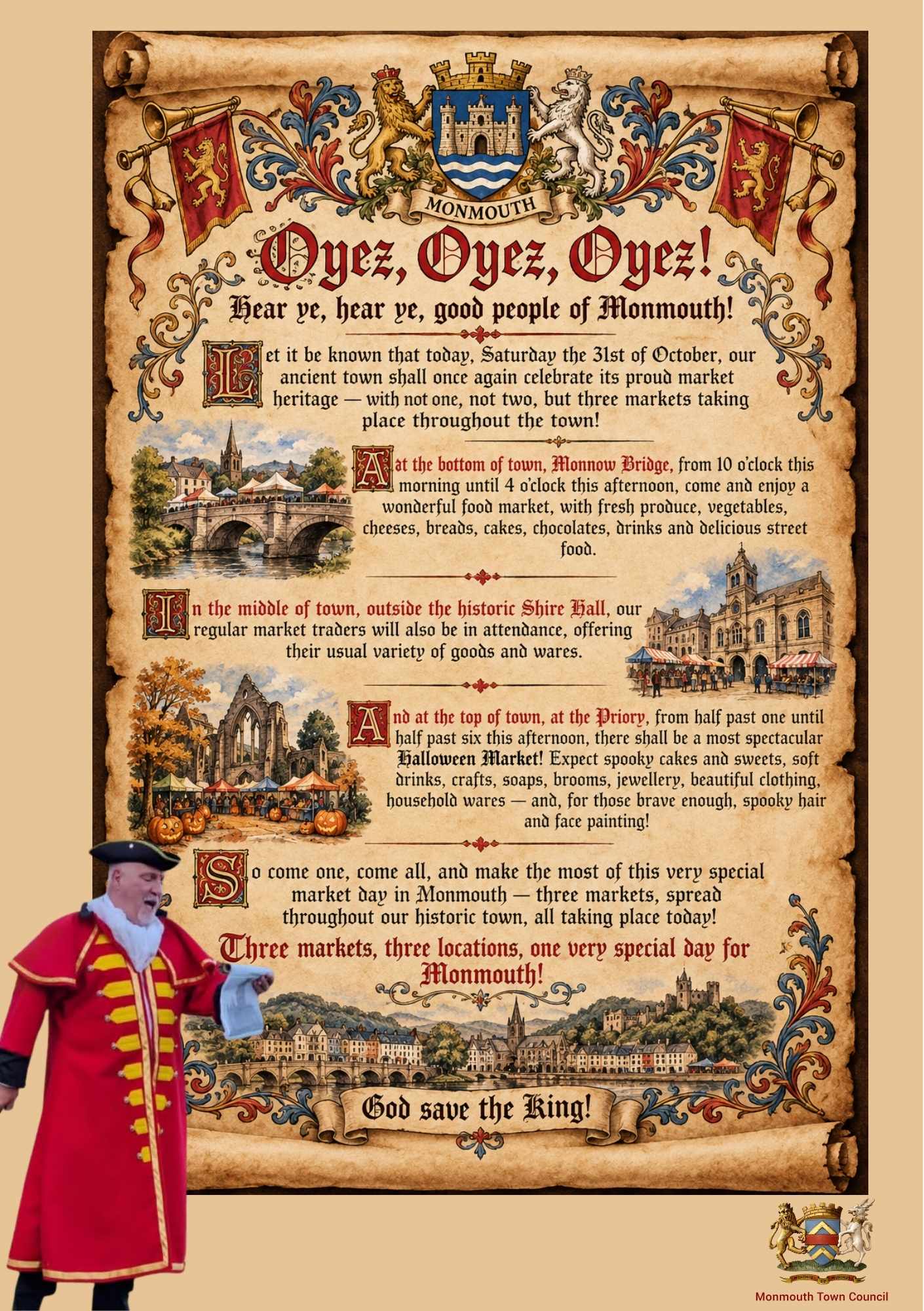 Poster for Town Crier Proclamation 31 Oct 2026, Monmouth
